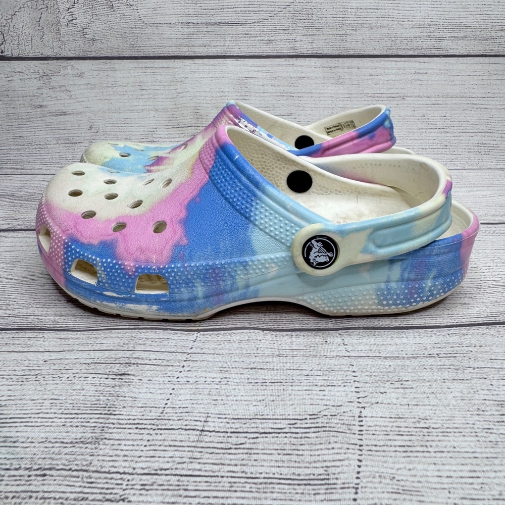 Crocs Classic Clogs Women 7 Men 5 Multi Color Tie Dye White Slip On Shoes